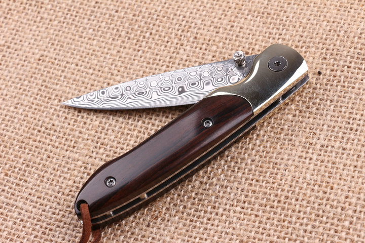 Extreme Ebony small folding knife American Damascus handmade knife UD404480